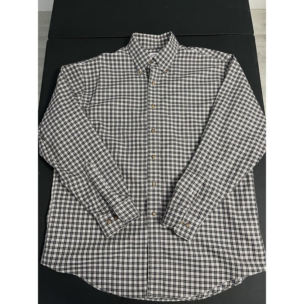 Brooks Brothers Large Adult Button Shirt Black Gray Long Sleeve Plaid Mens